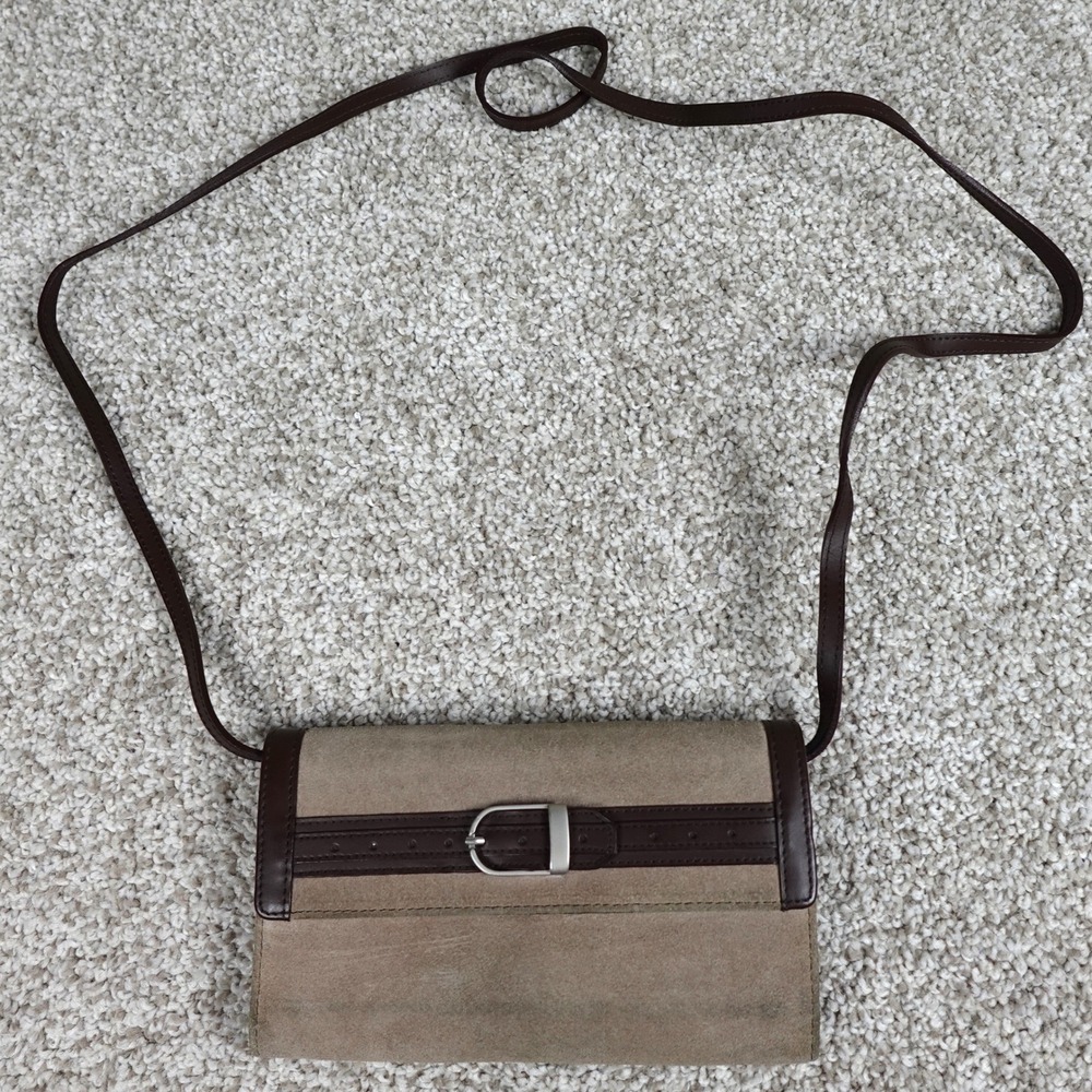 Longaberger Sisters 2006 Tan Suede Brown Leather Crossbody Wallet Strap Bag